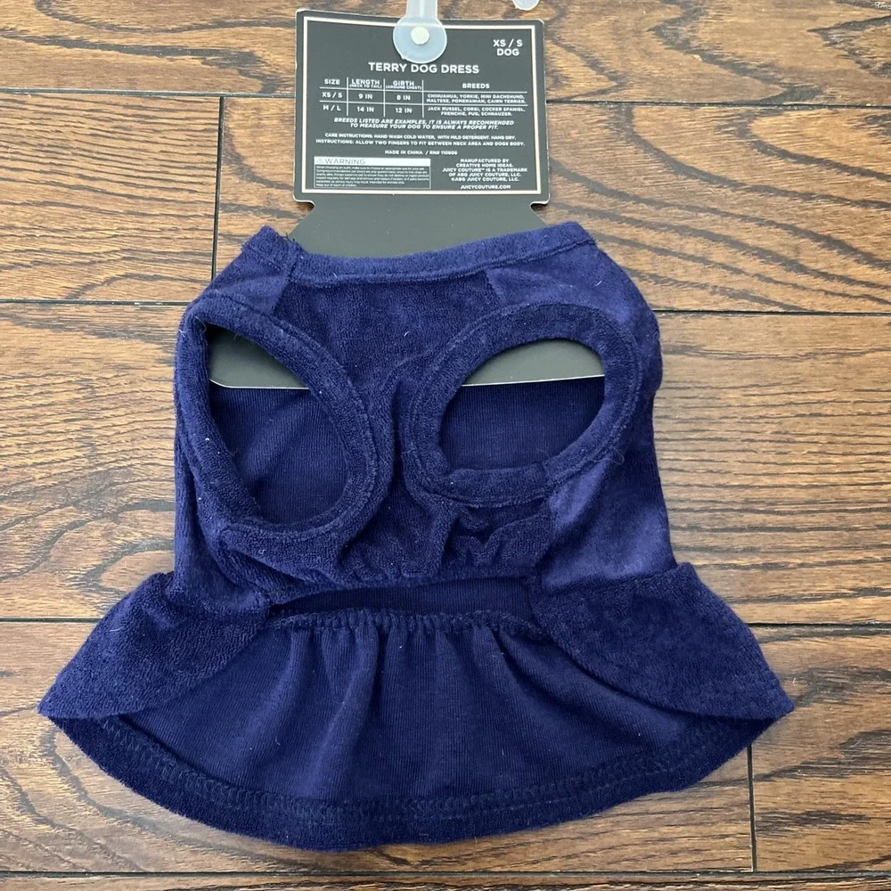 JUICY COUTURE Pets Dog Navy Blue Terry Cloth Dog Dress Vest XS/S